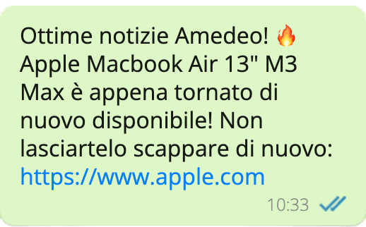 Messaggio di riassortimento personalizzato